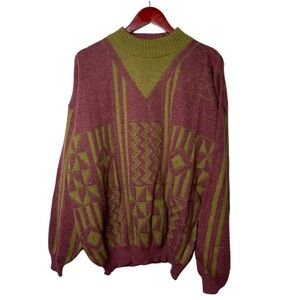 Vintage Bogner men crewneck pullover sweater wool alpaca rust red green sz XL